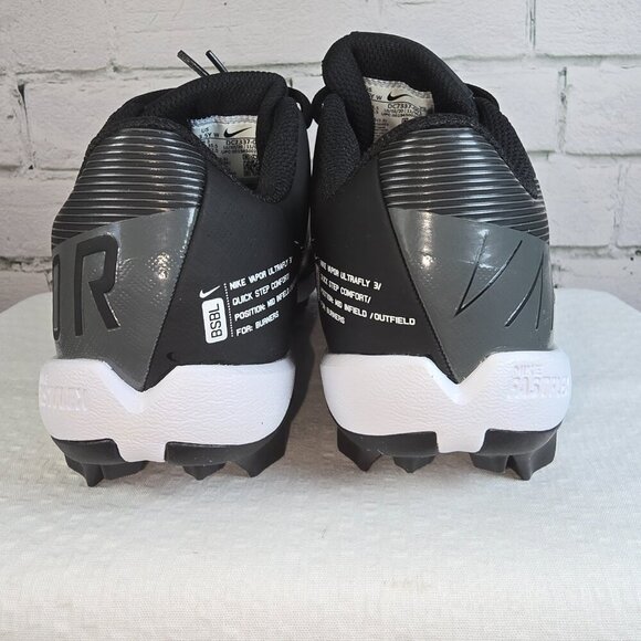 YOUTH NIKE VAPOR BASEBALL CLEATS BLACK WITH WHITE STRIPING SIZE 3.5 NWOT - Picture 8 of 10